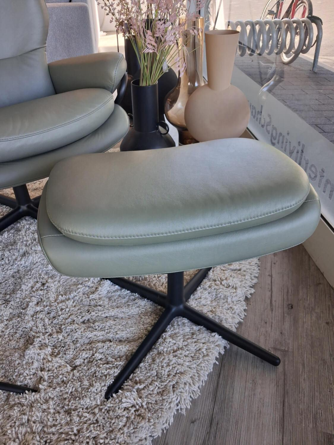 Stressless - Sessel Rome M Leder Paloma Shadow Green Grün Grau Gestell Cross Schwarz Matt Mit Hocker - 3