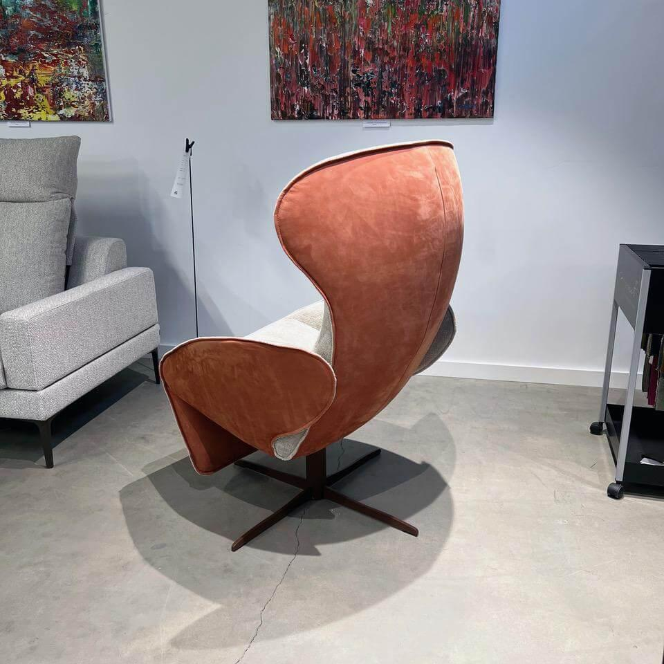 Jori - Relaxsessel Daydreamer Innen Stoff Mumble C0026 Beige Außen Leder Nubuk Rosso Braun Orange Drehgestell Metall Oxid Rot - 3