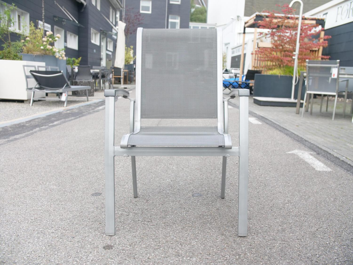 3er Set Stuhl Calvi Stappelstuhl Kunstfasergewebe Grau Gestell Aluminium Graphit