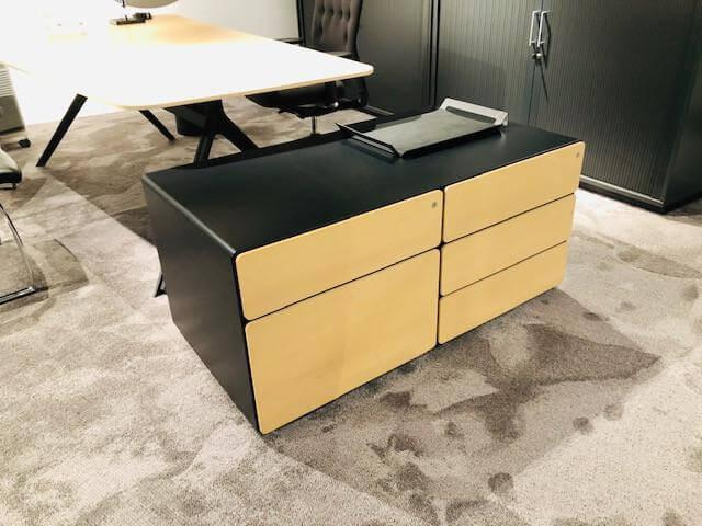 Renz - Schreibtisch Star Eiche Hell Lack Schwarz Untergestell Schwarz Mit Separatem Container - 3