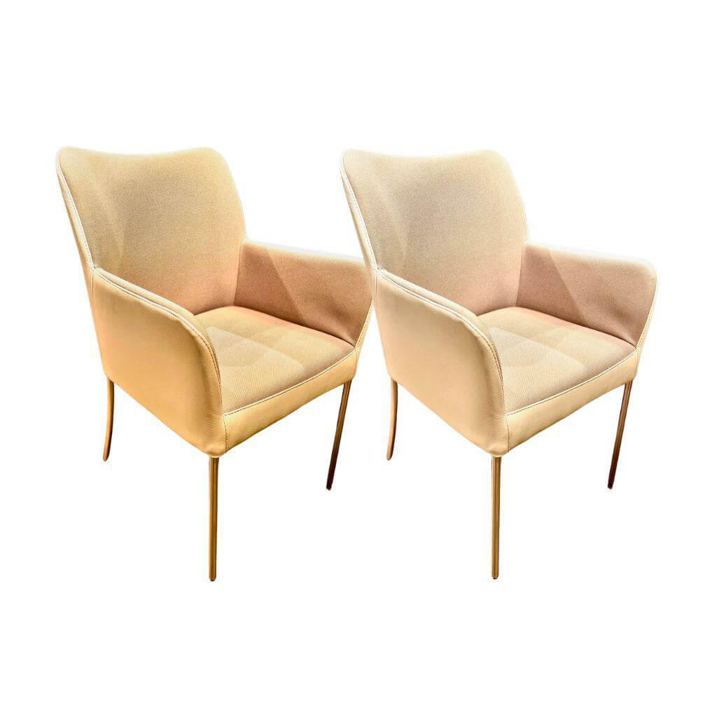 Bert Plantagie - 2er Set Armlehnstuhl Spargo Innen Stoff Oyster Creme Außen Echtleder Ivory Creme Füße Edelstahl - 1