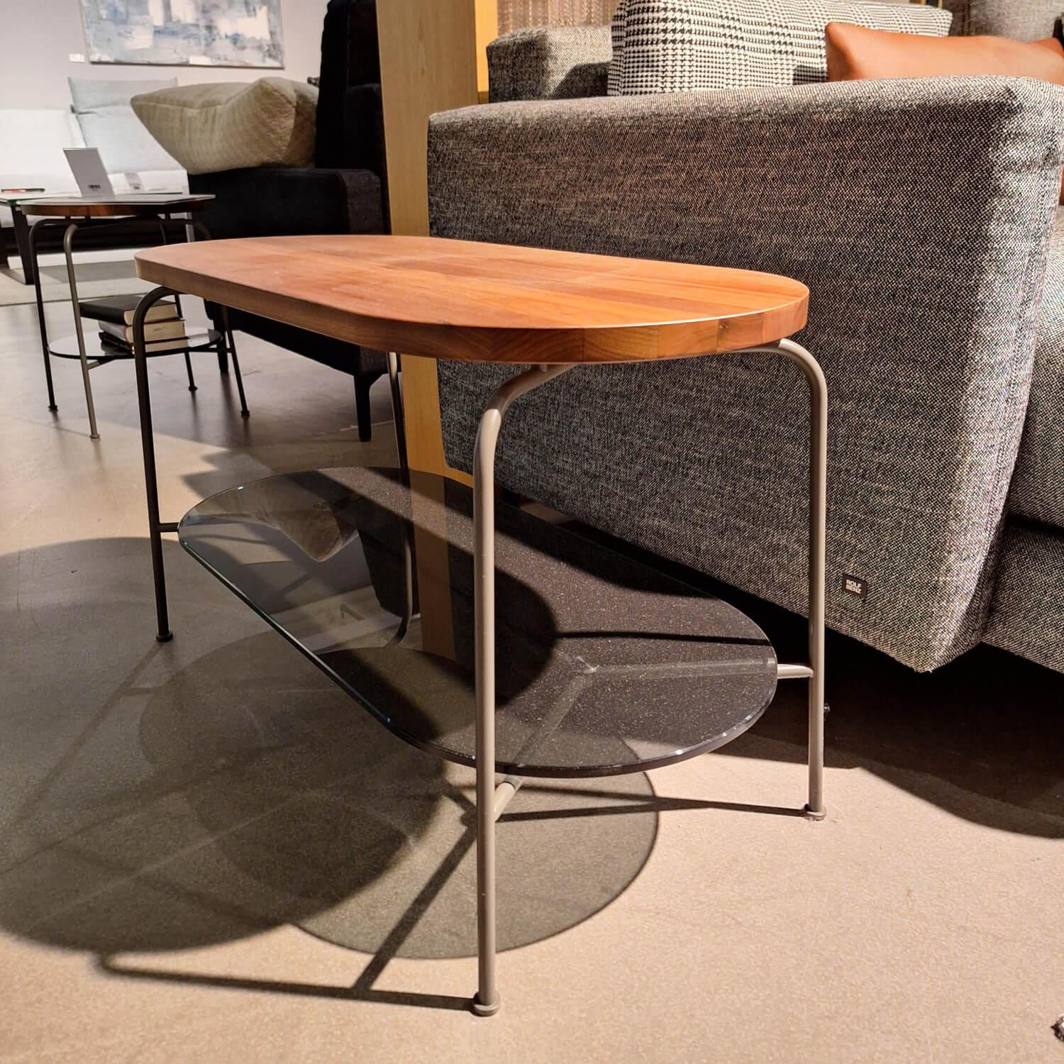 Rolf Benz - Couchtisch 947 Nussbaum Massiv Ablageplatte Glas Grau Gestell Lackiert Umbragrau - 6