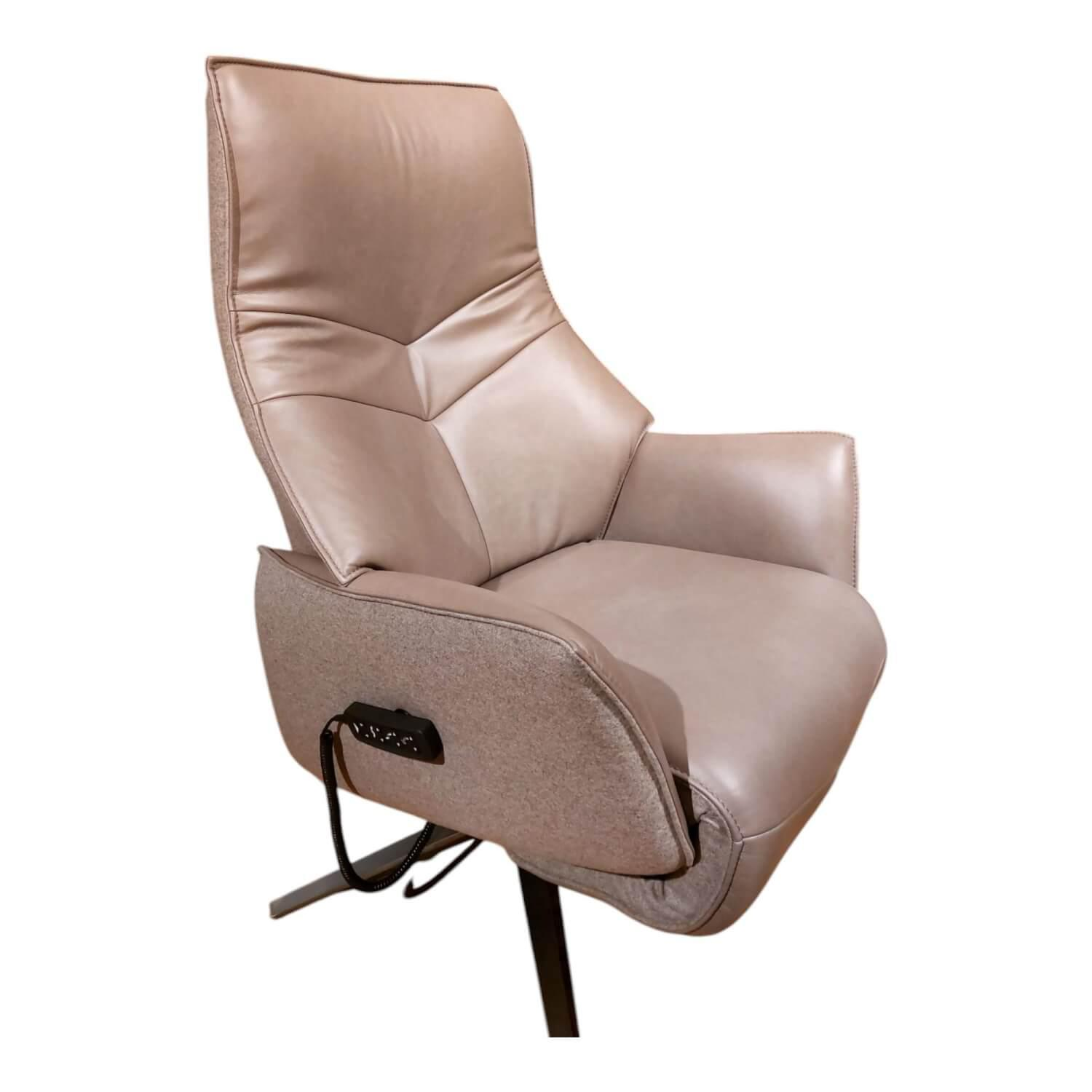 himolla - Relaxsessel 7911 Type 26U Z60 Außen Stoff Delfin Beige Grau Innen Leder Sofa Nappa Shadow Grau Sternfuß Edelstahloptik Mit Verstellungen 3 Motorisch - 1