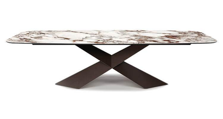Cattelan Italia - Esstisch Tyron Platte Keramik Marmor Weiß Gestell Metall Bronze Matt - 1