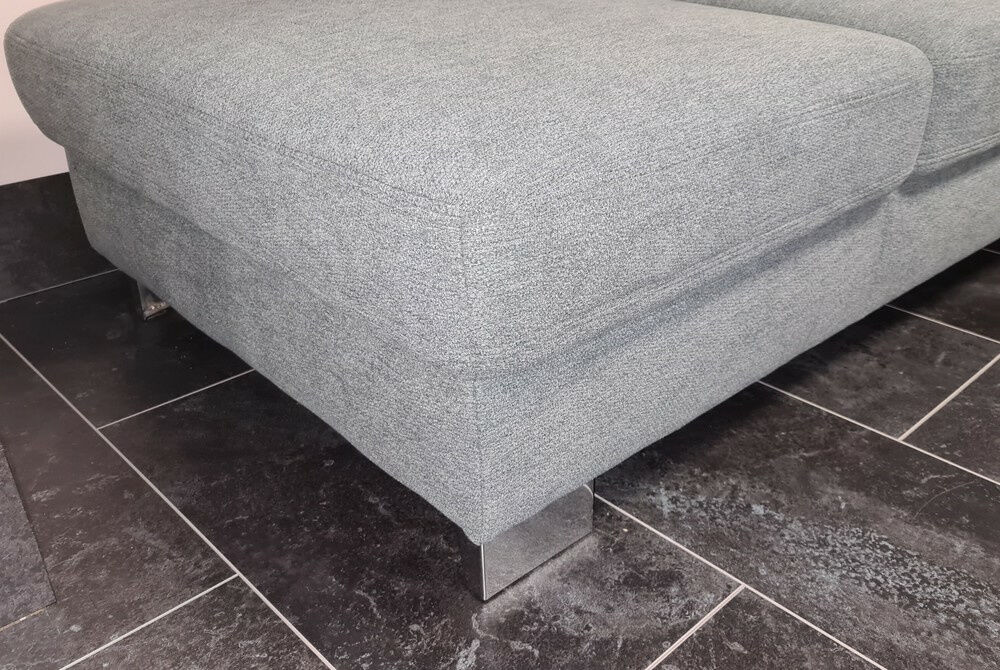 Zehdenick - Ecksofa Stoff Calido Steel Doppelsteppnaht Grau mit 2 Kopfstützen - 4