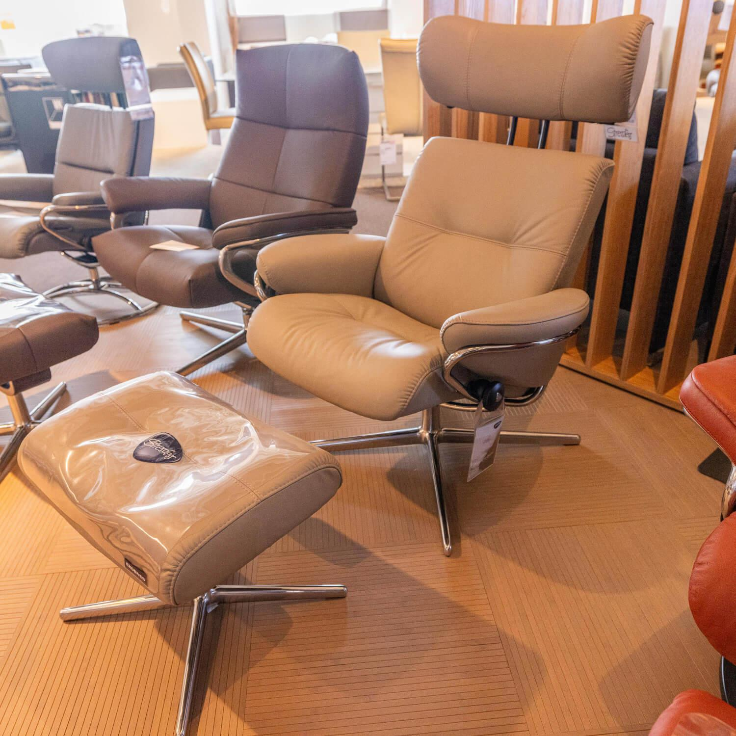 Stressless - Sessel Berlin M Bezug Leder Paloma 45 Mushroom Beige Gestell Cross AH Aluminium 40 - 10