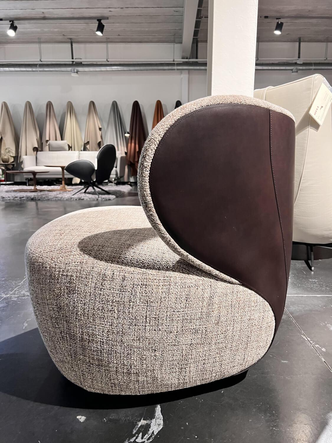 Walter Knoll - Sessel Bao 207 10 C Innen Stoff Sorell 7873 Topaz Beige Rücken Leder Softy Tundra Braun Drehteller - 2