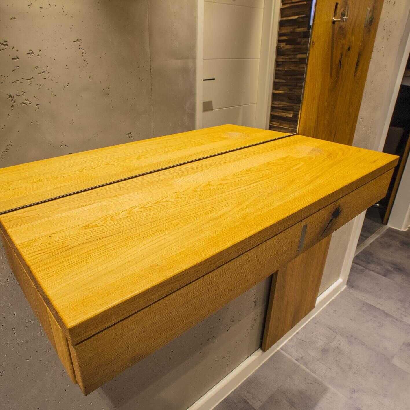 Team 7 - Garderobe Eiche Wild Konsole mit Lade Wandspiegel Wandpaneel mit 2 Hakenreihen Naturholzblock - 9
