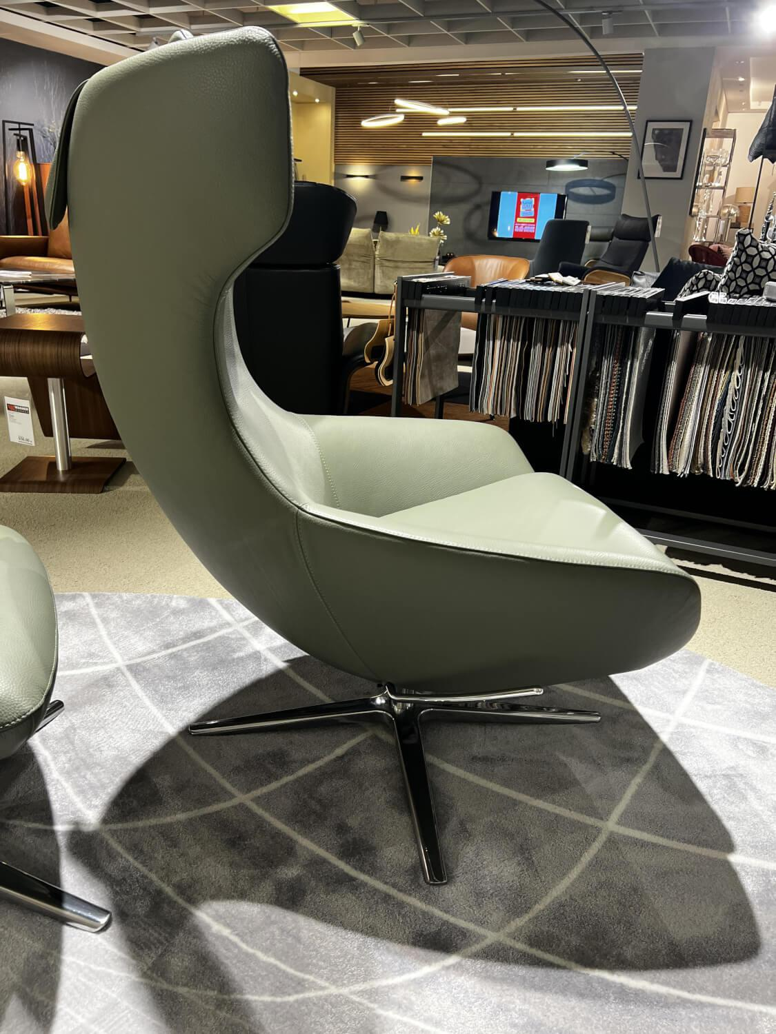 Leolux - Relaxsessel Caruzzo Leder 51869 Senso 610 Olivine Grün Gestell Aluminium Poliert Inklusive Hocker - 8