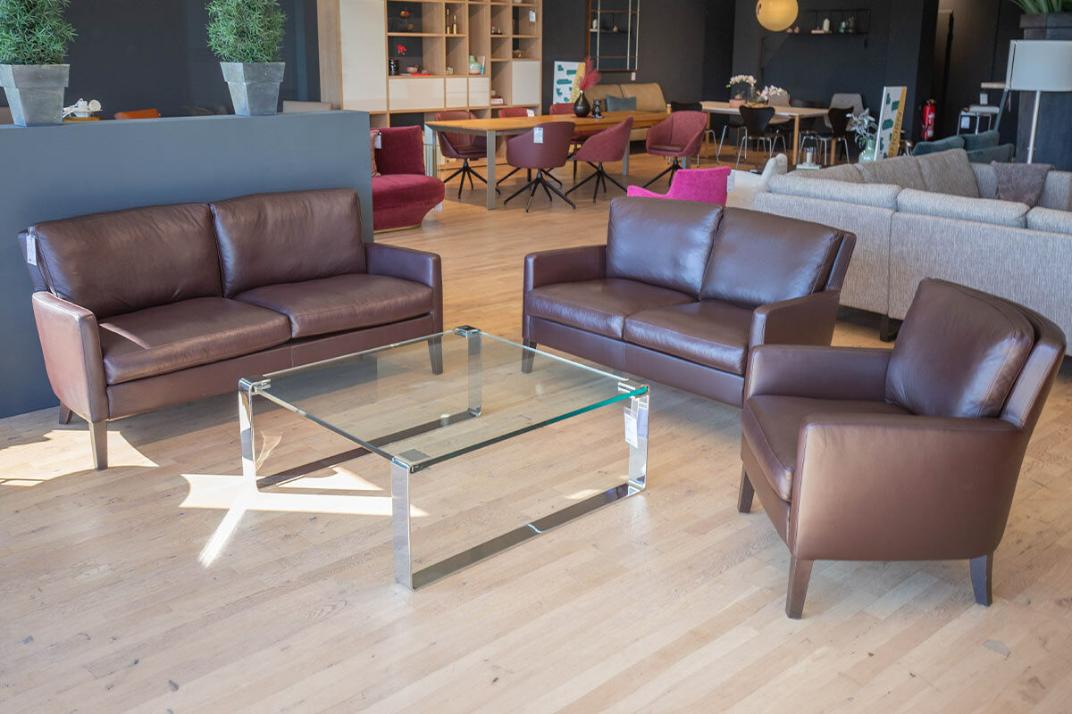 Werther - Sitzgruppe Premio Leder L7038D Dunkelbraun Gestell Eiche Wenge Gebeizt - 5