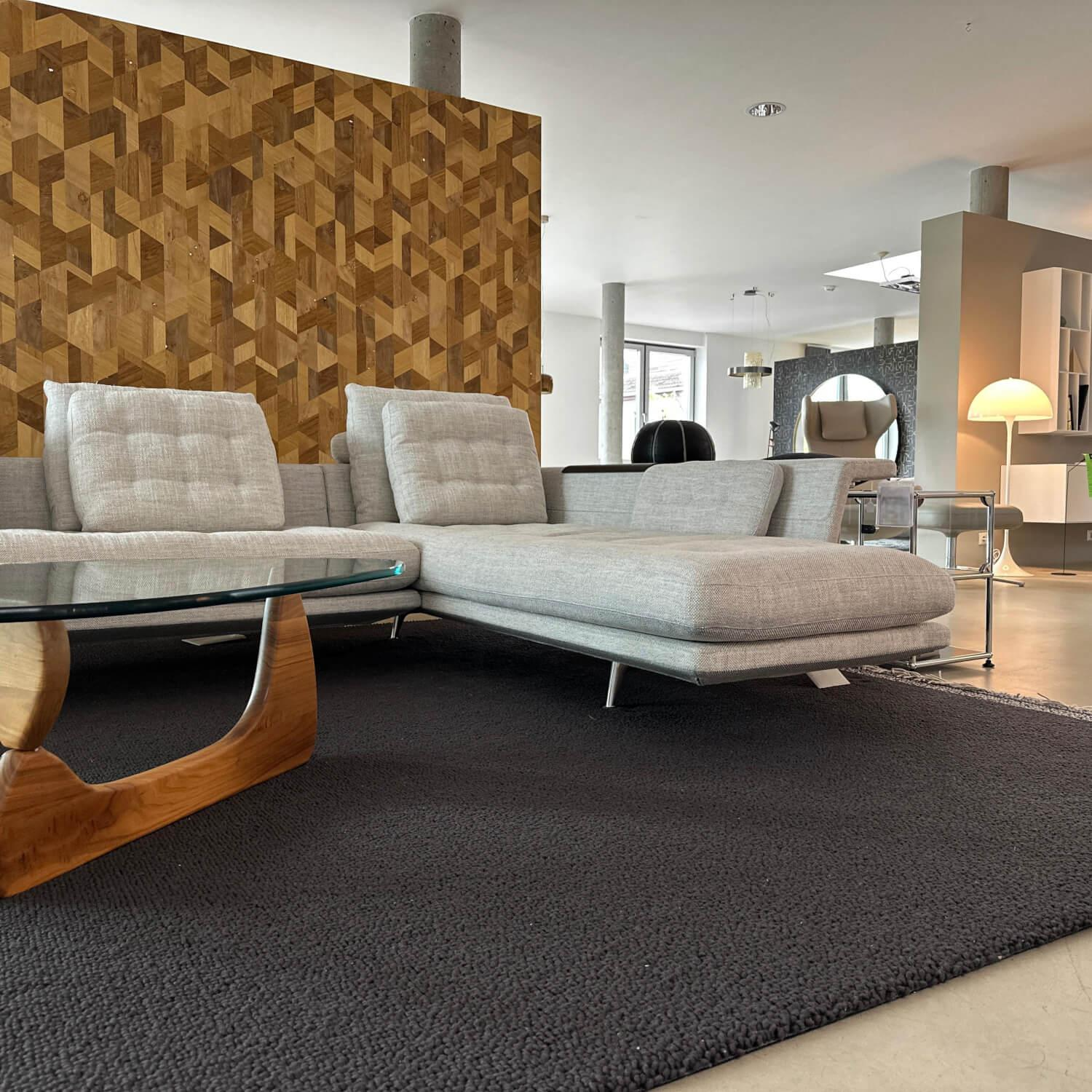 Vitra - Ecksofa Grand 3 Stoff 240 Corsaro Stone Melange Beige Füße Aluminium Poliert Inklusive Längliches Tablett Tray - 8