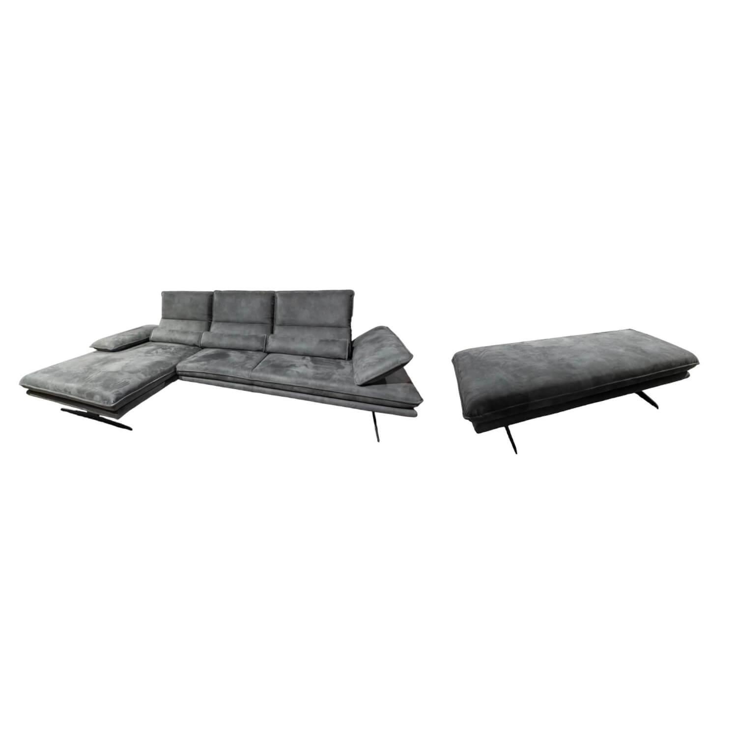 W. Schillig - Ecksofa Broadway Mit Hocker Stoff V5223 Elephant Grau Metallkufe Schwarz M99 - 8