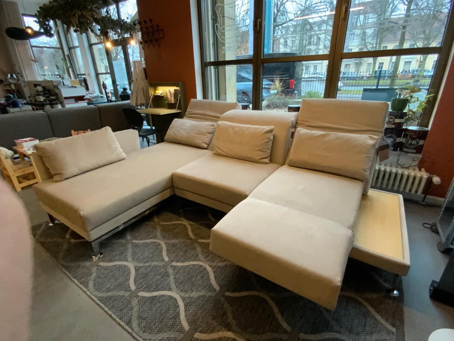 Brühl - Ecksofa Moule Medium Stoff 2813 42 Beige Kufe Mit Tellerfuß Verchromt Mit Ablage Eiche Und Kissen - 5