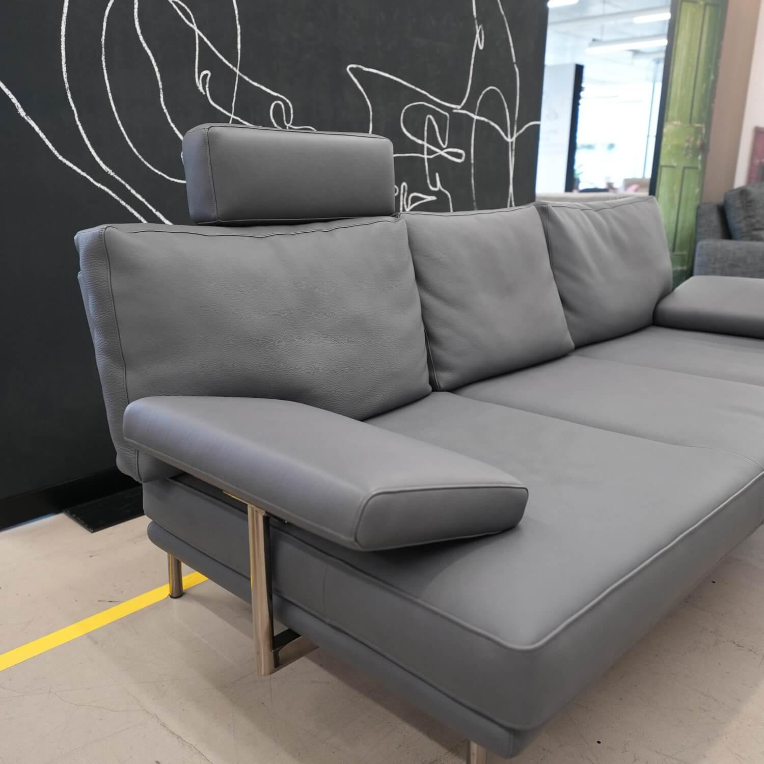 Walter Knoll - Sofa Living Platform 400-30 FLFR Bezug Leder Safari 1377 Anthrazit Gestell Schwarzchrom - 10