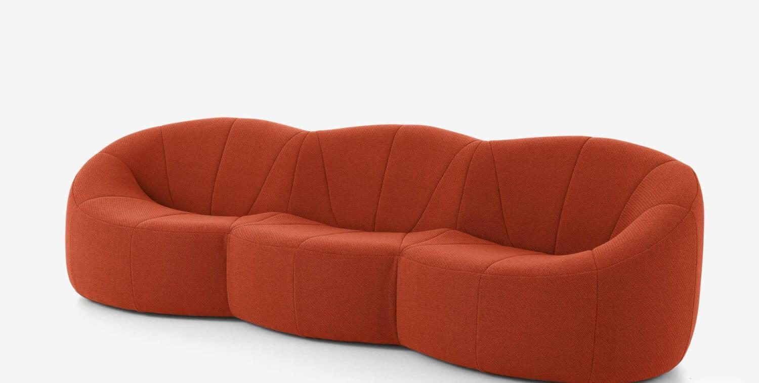 Ligne Roset - Sofa Pumpkin 3 Sitzer Stoff Coda FR Brique Noir Rot Mit Sockel - 4