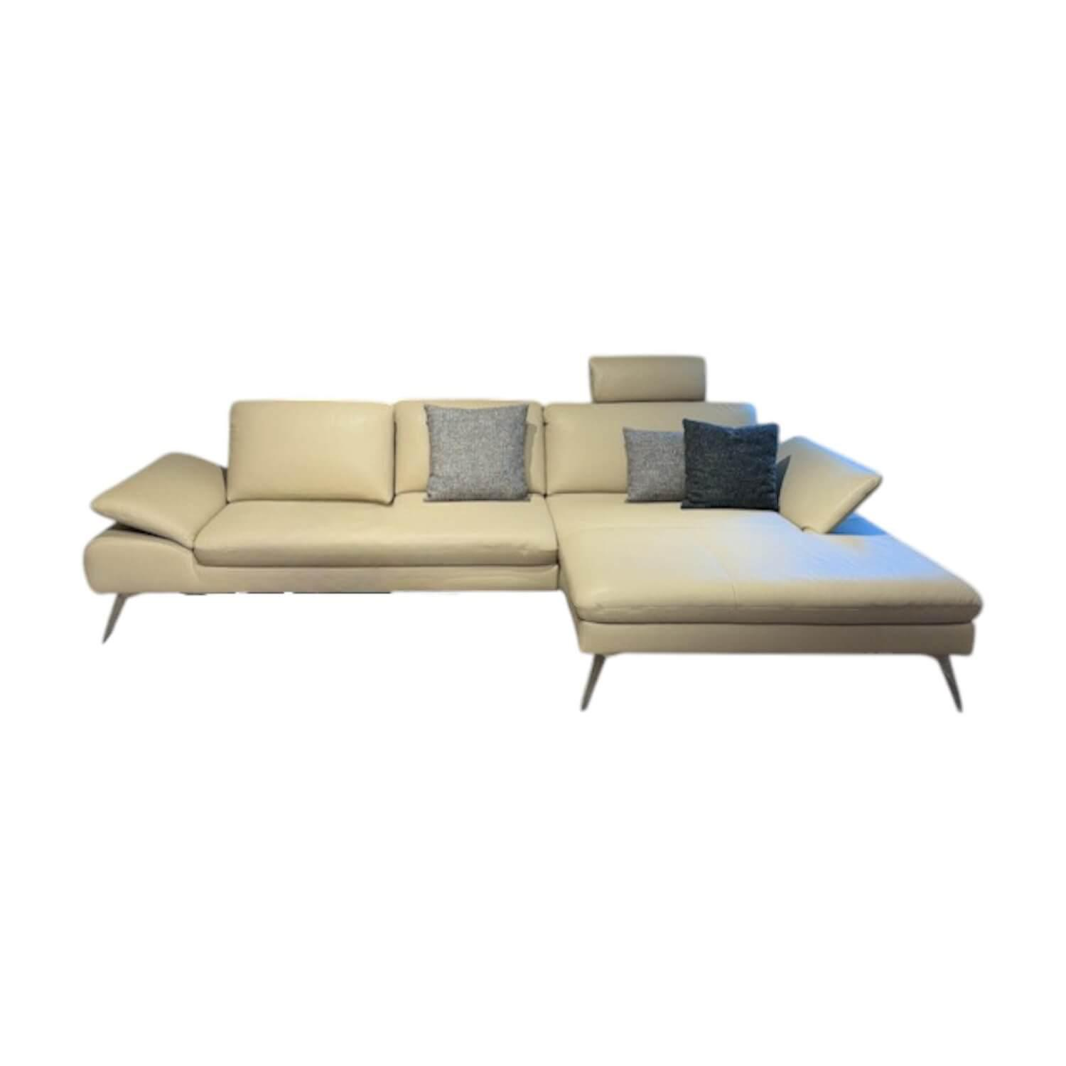 Contur - Ecksofa Collina Leder WP Ecru L50 Beige Metallfüße Gebürstet Inklusive Kopfstütze - 1