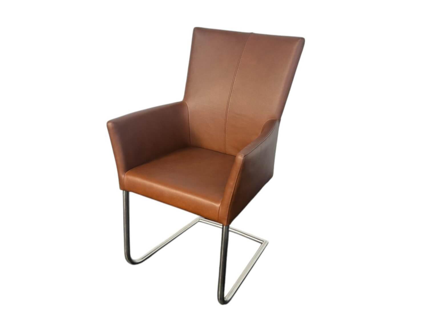Lavida - 8er Set Stuhl Sedi 20 Freischwinger Echtleder Dakar Turf Hell Braun Gestell Edelstahl Matt Mit Kunststoffgleitern - 5