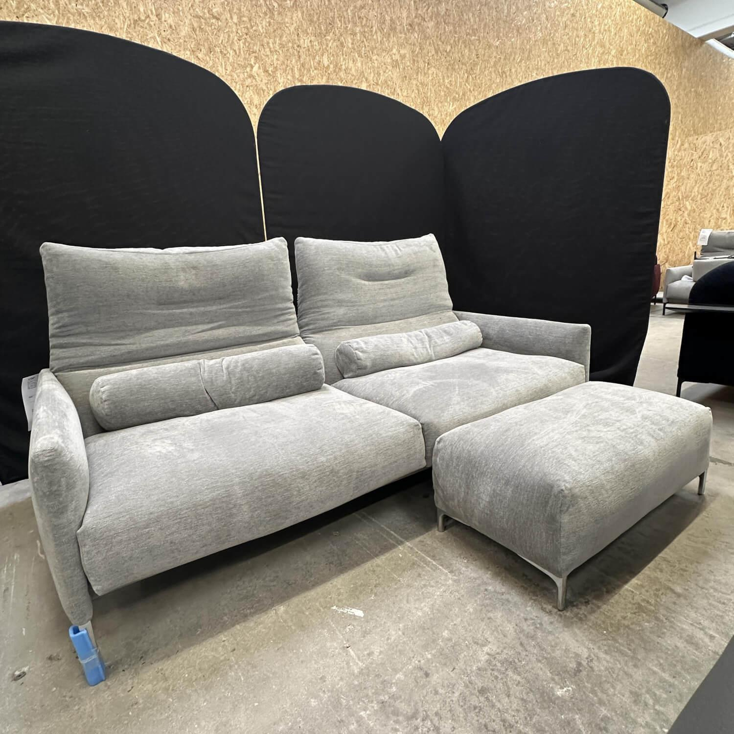 COR - Sofa Avalanche 20233 Stoff 8142 Hellgrau Füße Aluminium Poliert Inklusive Hocker 20100 Und Lendenrolle 2080 - 3