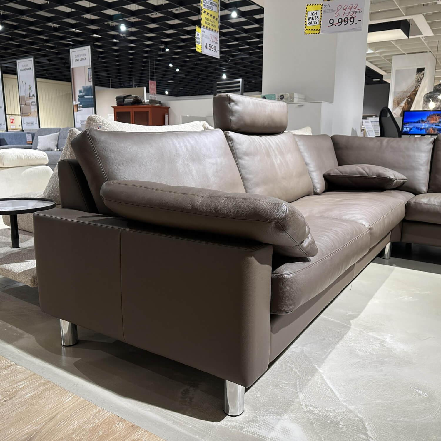 Erpo - Ecksofa Classics 500 Leder 43.860 Lava Grau Braun Metallfuß Rund Hochglanz - 6