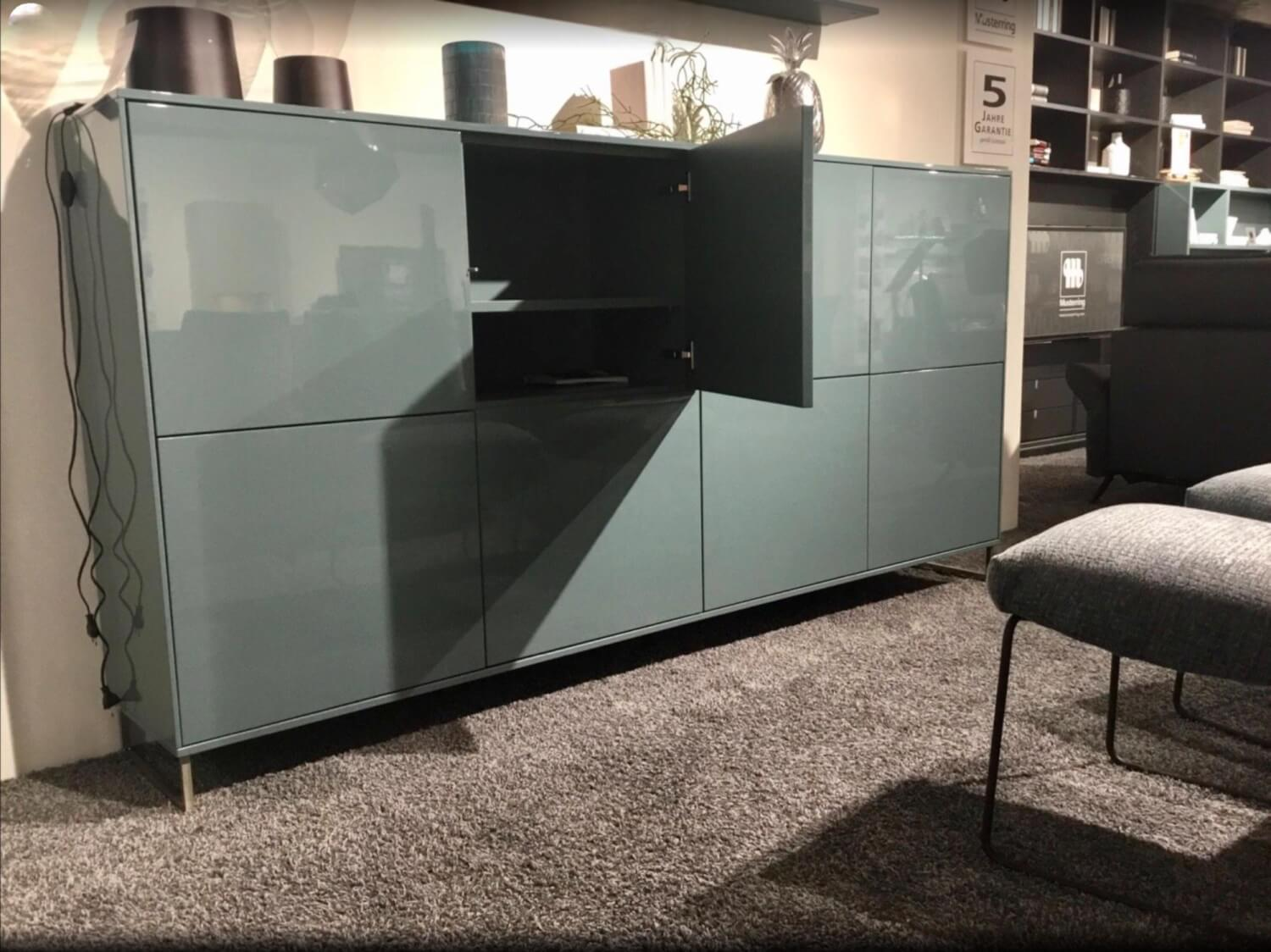 Musterring - Highboard Kara Frame 7300 Lack Hochglanz Ocean Blau Kufen Edelstahlfarbig - 3