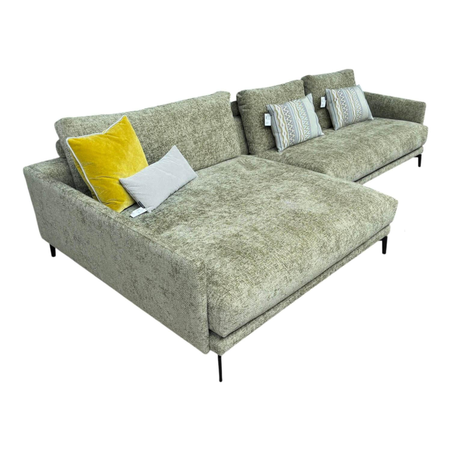 Violetta - Ecksofa Jolina Stoff 50/30 Sage Bissau Grün mit 3 Rückenkissen - 1