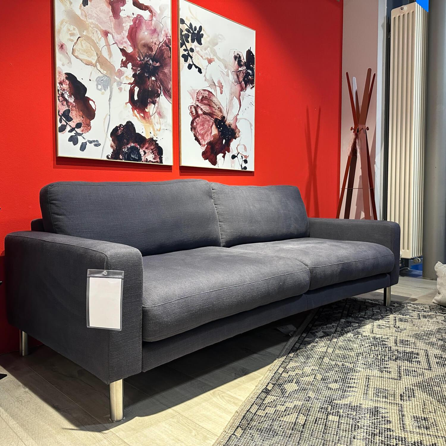 Wagner Living - Sofa Design Stoff 2 Dunkel Grau Blau Fuß Chrom Blau - 7