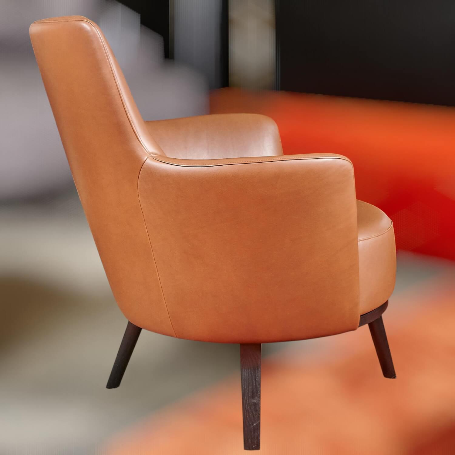 Bielefelder Werkstätten - Polo Cocktail Hochlehnsessel Leder Provence Braun mit Drehfunktion - 4