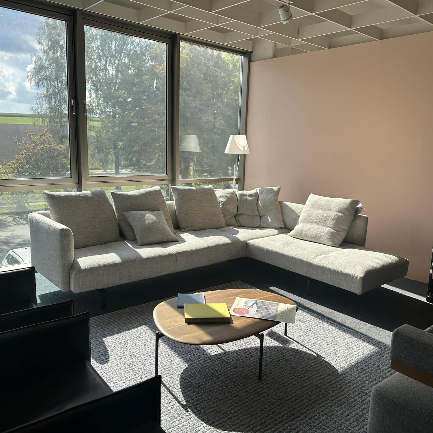 Walter Knoll - Ecksofa Muud Stoff Weave 7757 Pearl Gestell Schwarz Nackenrolle Leder Paco Black Schwarz - 3