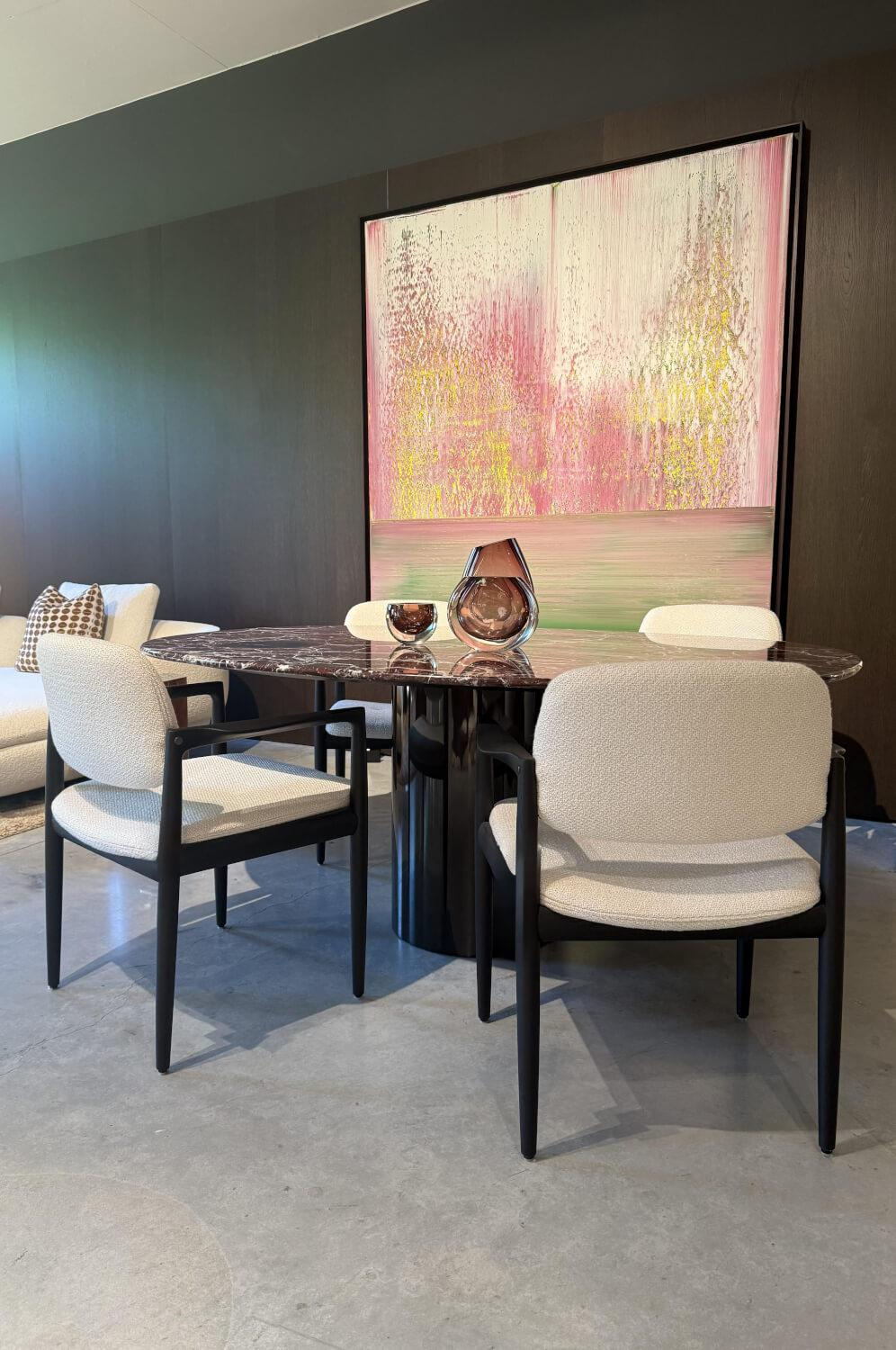 Minotti - 4er-Set Armlehnstuhl Yoko Stoff Tibet 01 Naturgewebe Gestell Massivholz Lakritz Offenporig Lackiert - 3