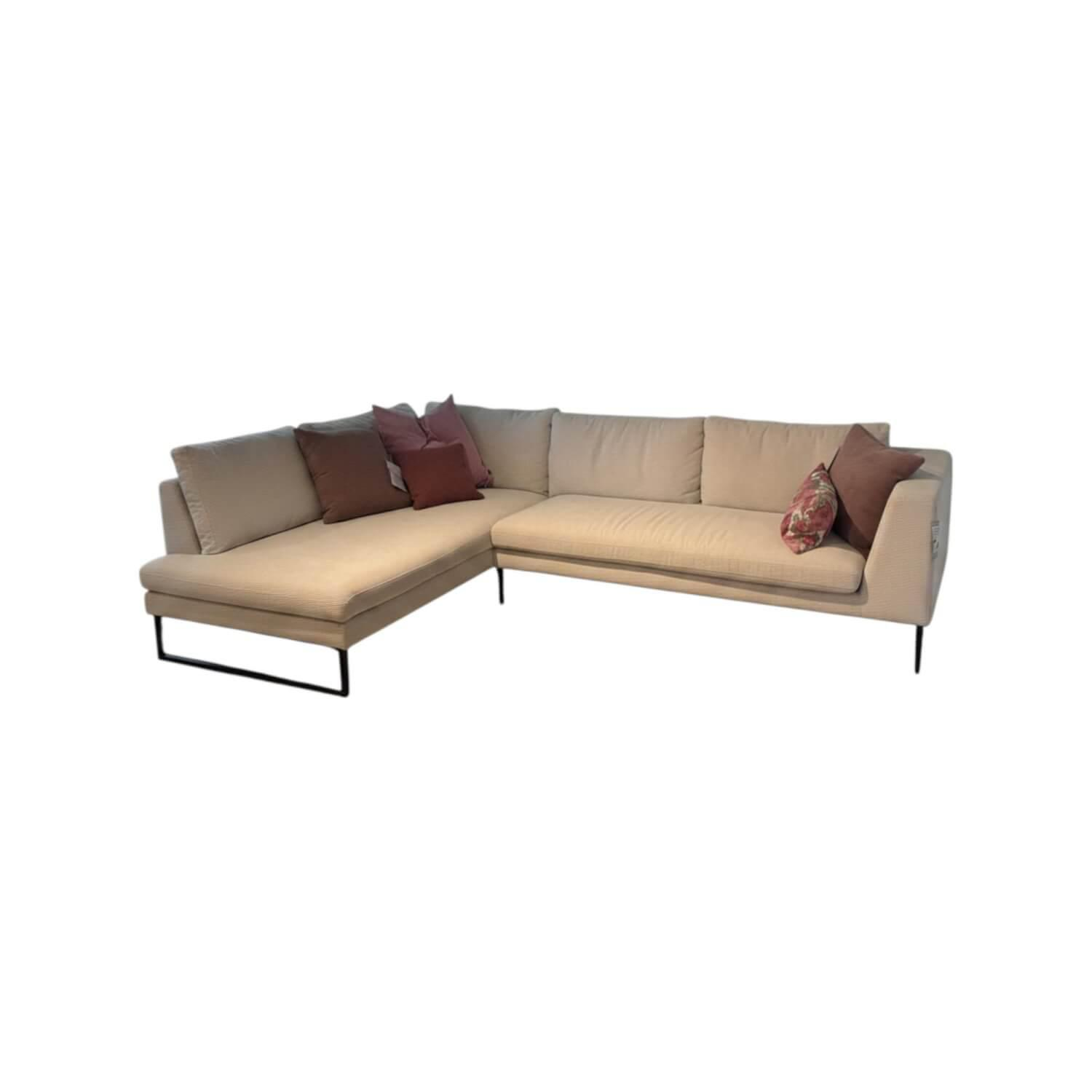 Raum.Freunde - Ecksofa Helmi Stoff 6 Feincord Weiß Metallkufe Schwarz Matt Inklusive Kissen - 1