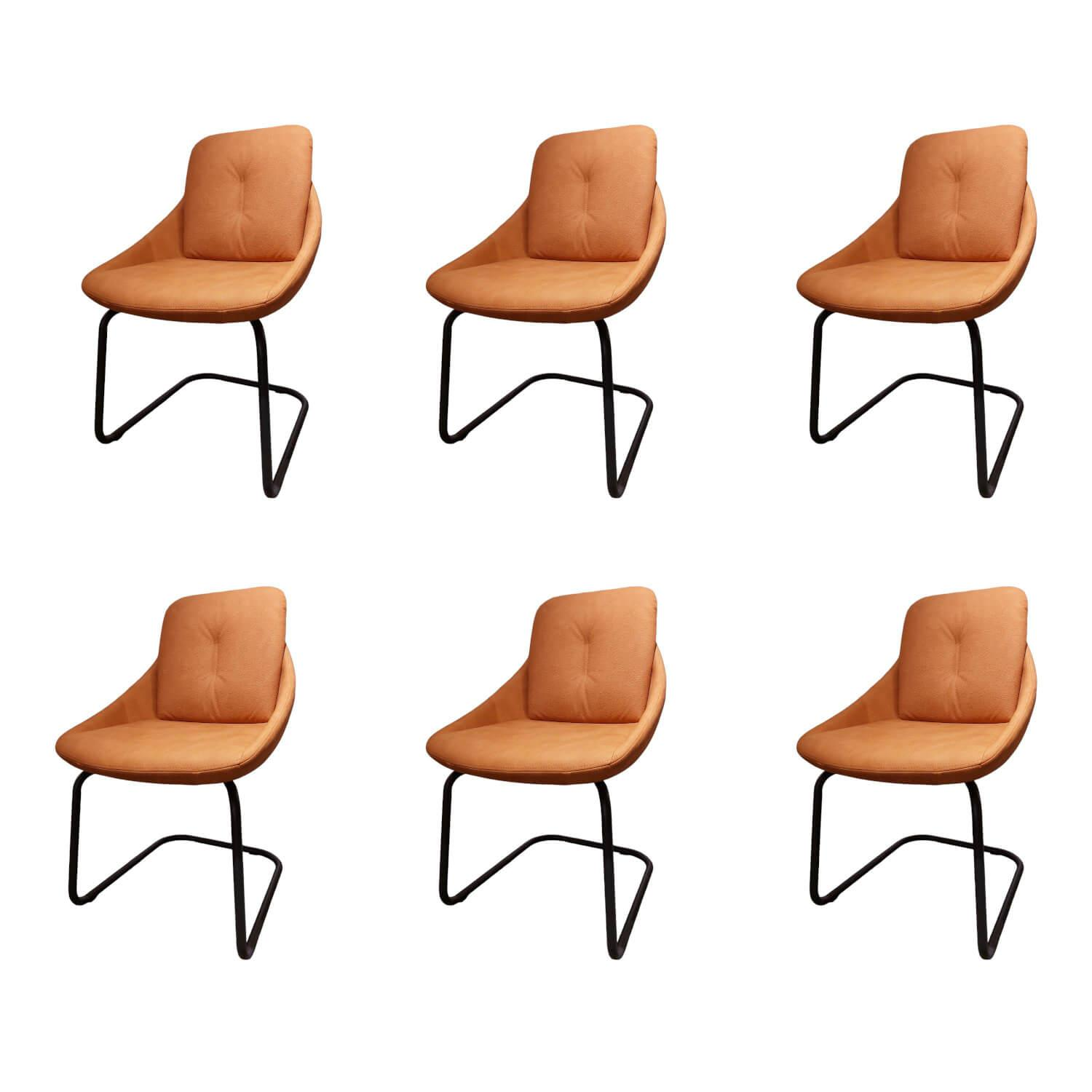 Venjakob - 6er-Set Stuhlgruppe Luna Bezug Stoff Dublin Cognac Braun Rot Gestell Metall Anthrazit Matt - 1