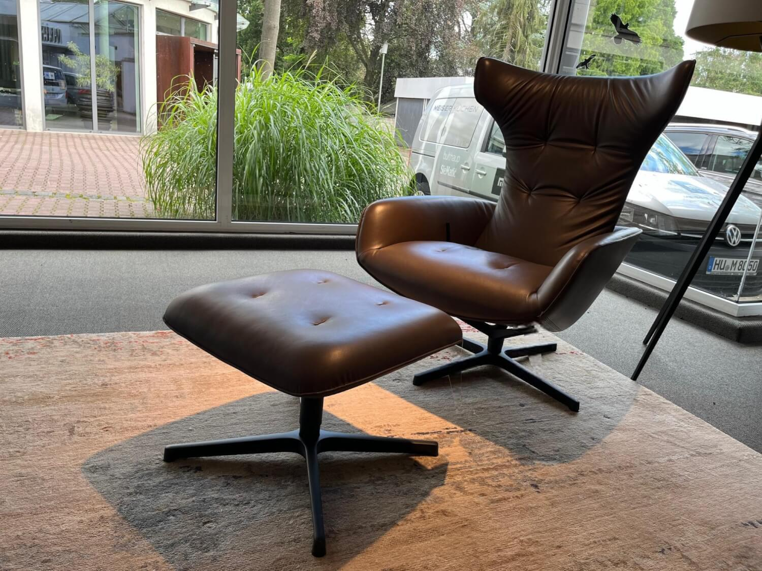 Walter Knoll - Drehsessel Onsa Leder Elen 1407 Auburn Dunkelbraun Gestell Matt Pulverbeschichtet Schwarz Mit Hocker - 6