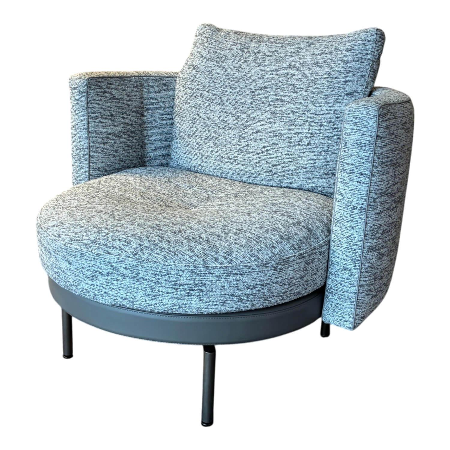 Minotti - Sessel Torii Medium Stoff Kerlin 01 Granito Grau Sockel Leder Aspen 28 Ardesia Drehbar - 1
