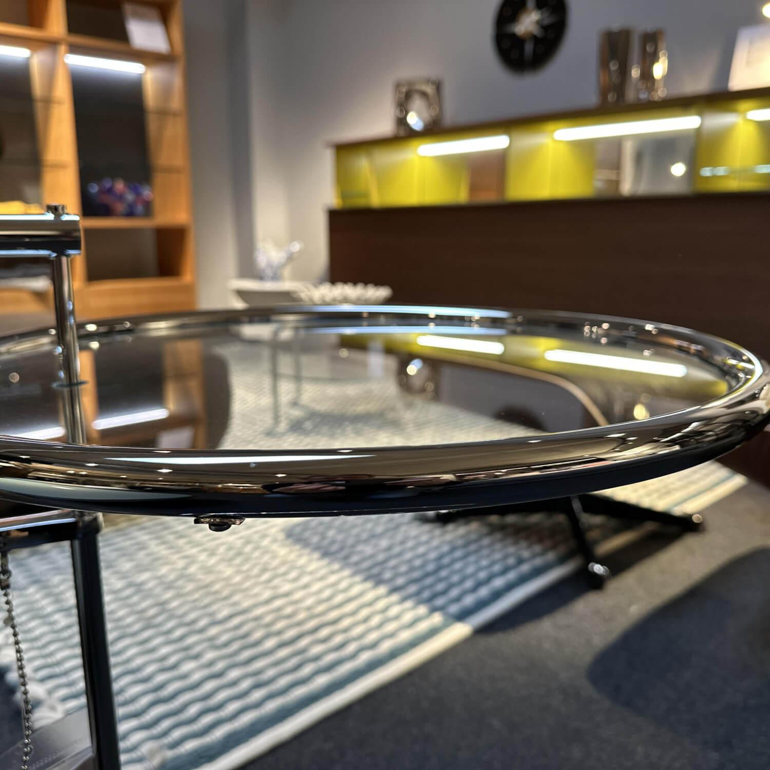 ClassiCon - Beistelltisch E 1027 Platte Kristallglas Klar Gestell Stahlrohr Verchromt Höhenverstellbar - 3