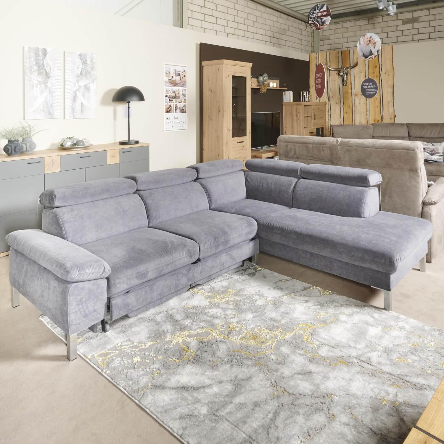 Carina - Eckgarnitur Kiri Stoff Matrix Steel Grau mit Auszug - 12