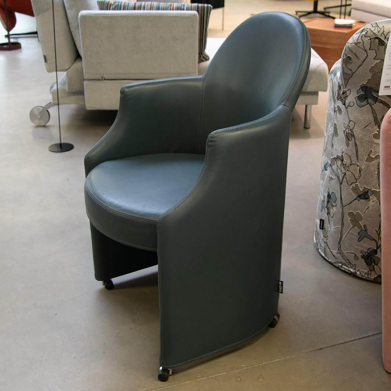 Brühl - Sessel Armand Leder La Plume Petrol Blau Füße Rollen Schwarz - 2