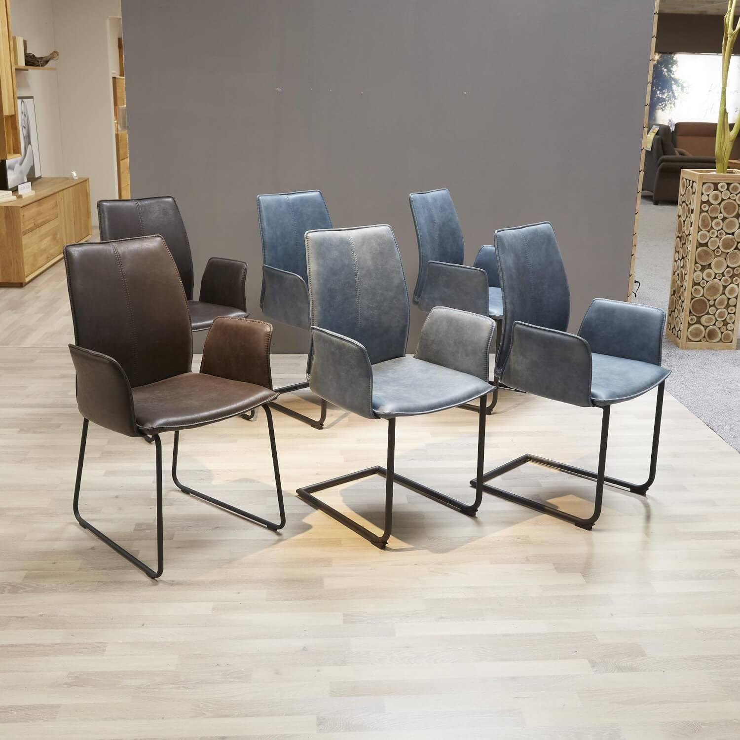 6er-Set Stuhlgruppe Atelier LS567920 Stoff Ledo Graphit 680 Und Blau 684 Gestell Rundrohr Eisen Schwarz