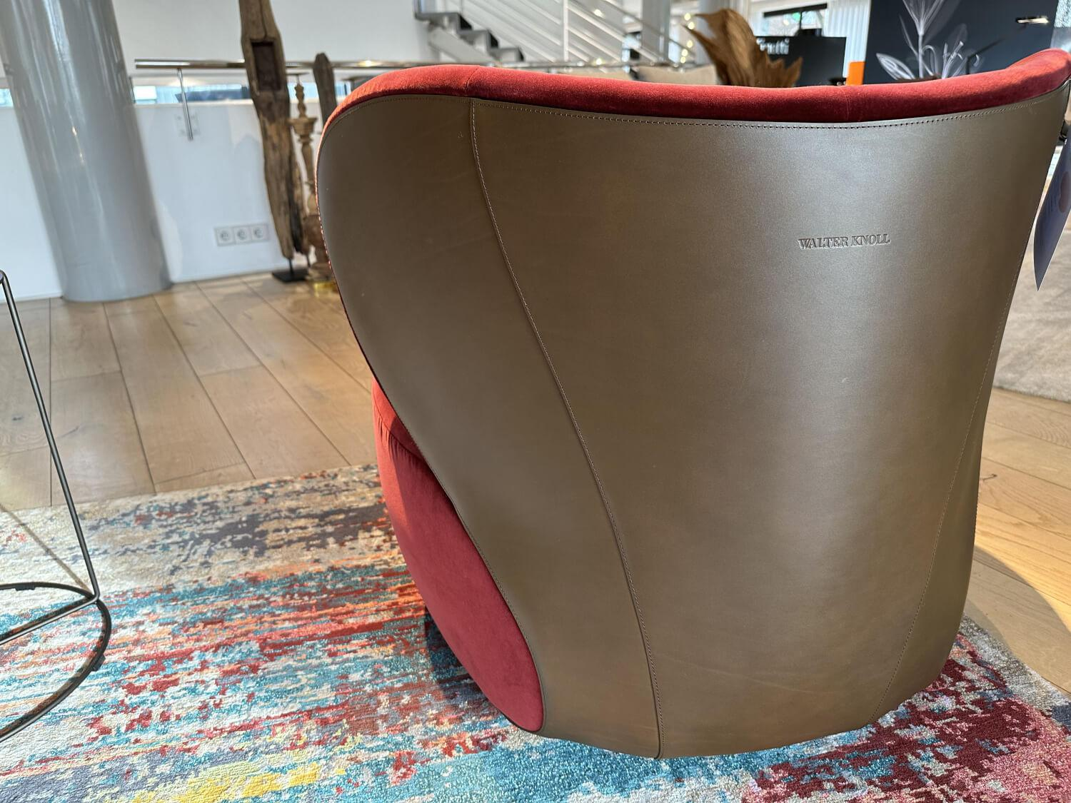 Walter Knoll - Drehsessel Bao Stoff Harald 2 Samt 582 Red Grape Rot Außen Saddle Khaki Braun Teller Matt Pulverbeschichtet Schwarz - 5