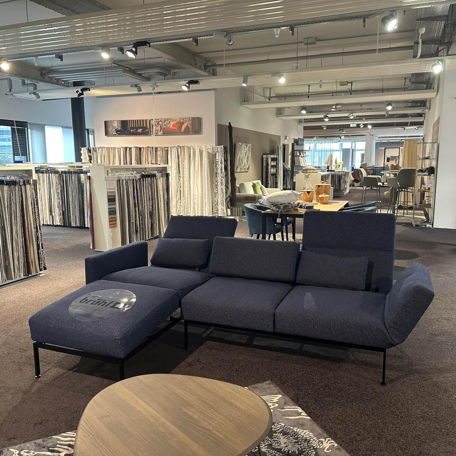 Brühl - Ecksofa Roro Medium Soft Stoff 4402 65 Blau Gestell Metall Schwarz Pulverbeschichtet Mit Drehsitz - 4