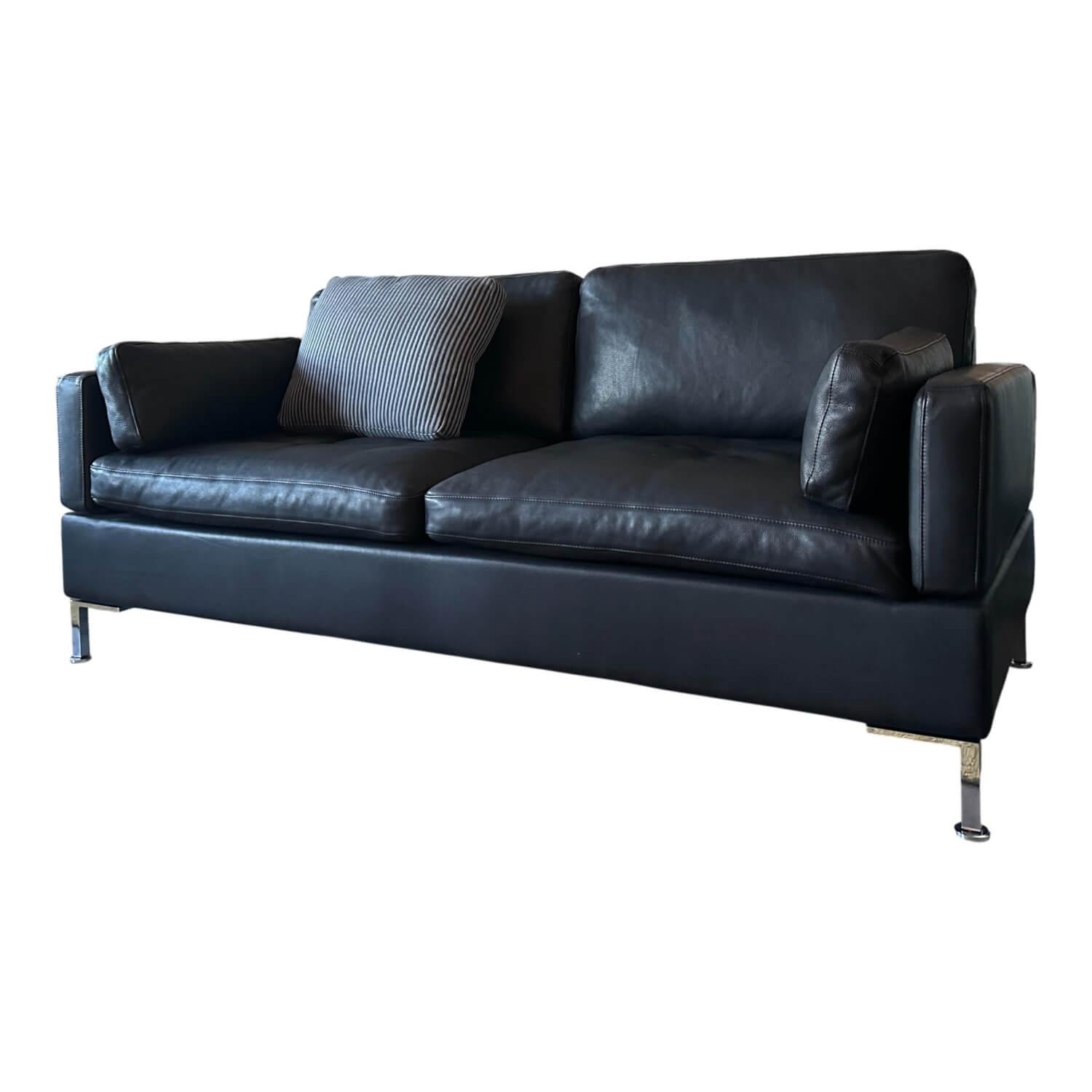 Brühl - Sofa Alba Soft Leder Pearl 5707 10 Schwarz Gestell Winkelfuß Verchromt Inklusive Kissen - 1