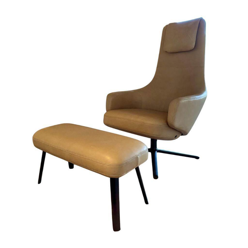 Vitra - Loungesessel Repos Naturleder F Caramel Braun Gestell Metall Schwarz Inkl. Panchina - 1