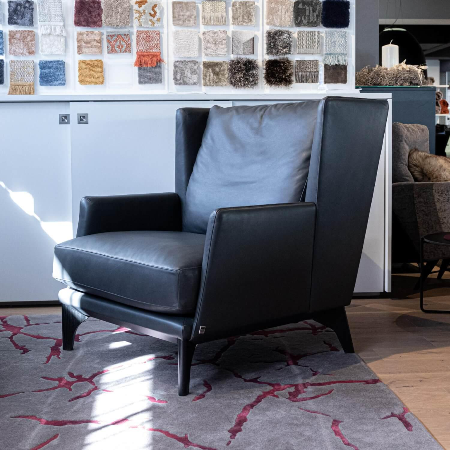 Bielefelder Werkstätten - Sessel Polo Lounge Leder Provence 3 Schiefer Grau Holfüße Dunkel Gebeizt - 5