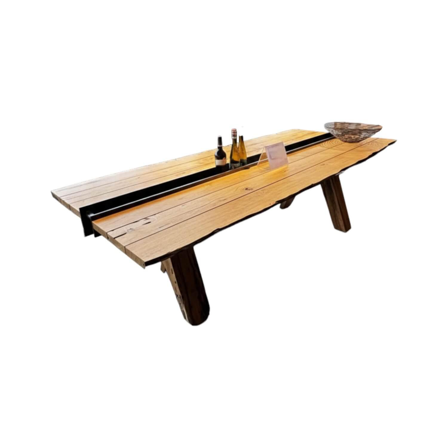 Riva1920 - Esstisch Canal 4 Massivholz Briccola Eisenbehälter Irondust Anthrazit Lackiert - 1