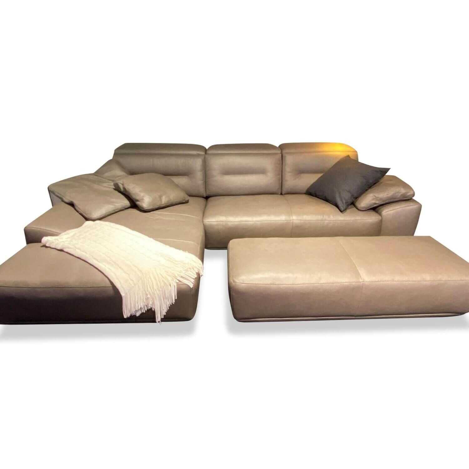 W. Schillig - Ecksofa 4000 Leder Z39/94 Graphite Anthrazit mit Hocker - 1
