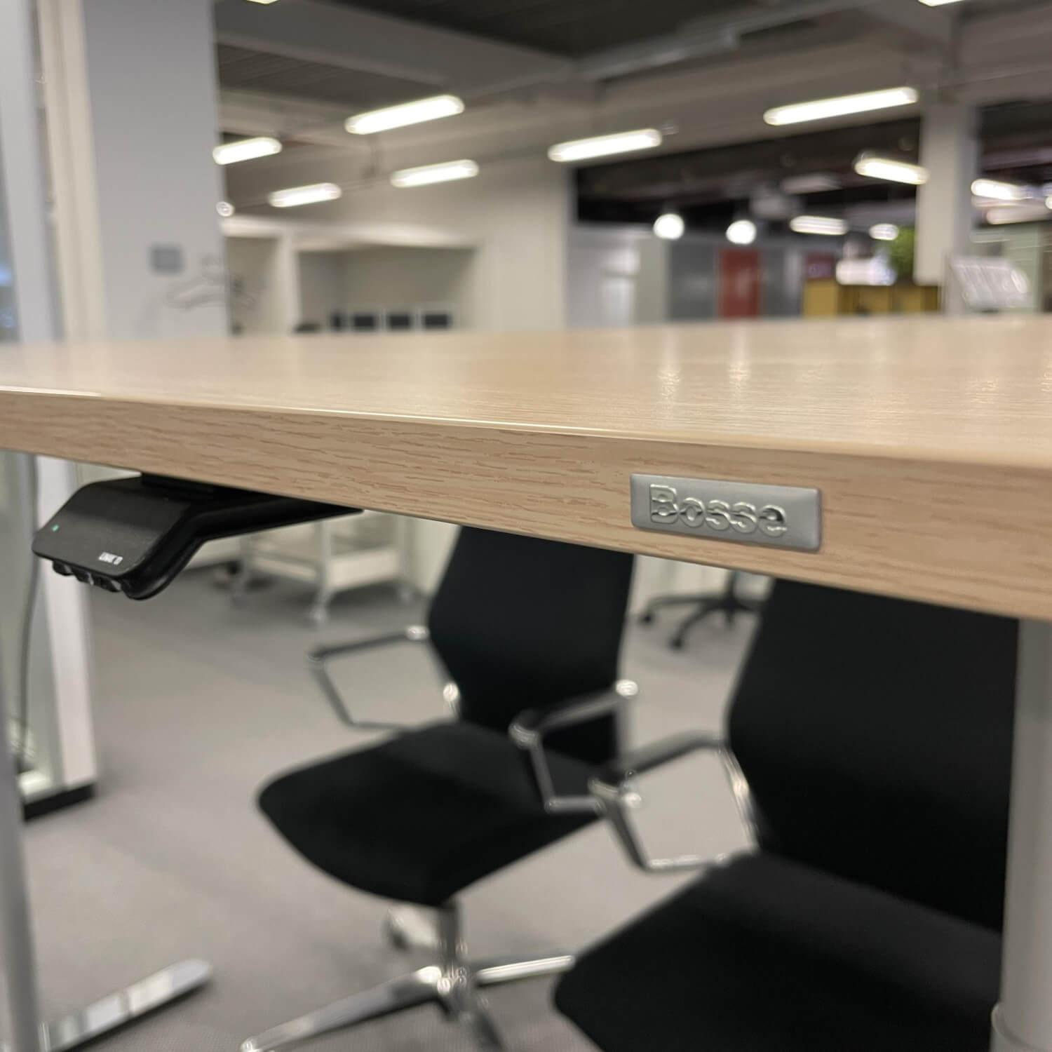 Schreibtisch M2-Desk Platte Eiche Dekor Gestell Chrom Höhenverstellbar Mit Standcontainer