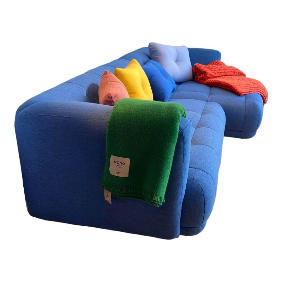 Hay - Ecksofa Quilton Bezug Stoff Metaphor Blue Shift 05 Blau Füße Massivholz Birke Schwarz Gebeizt - 1