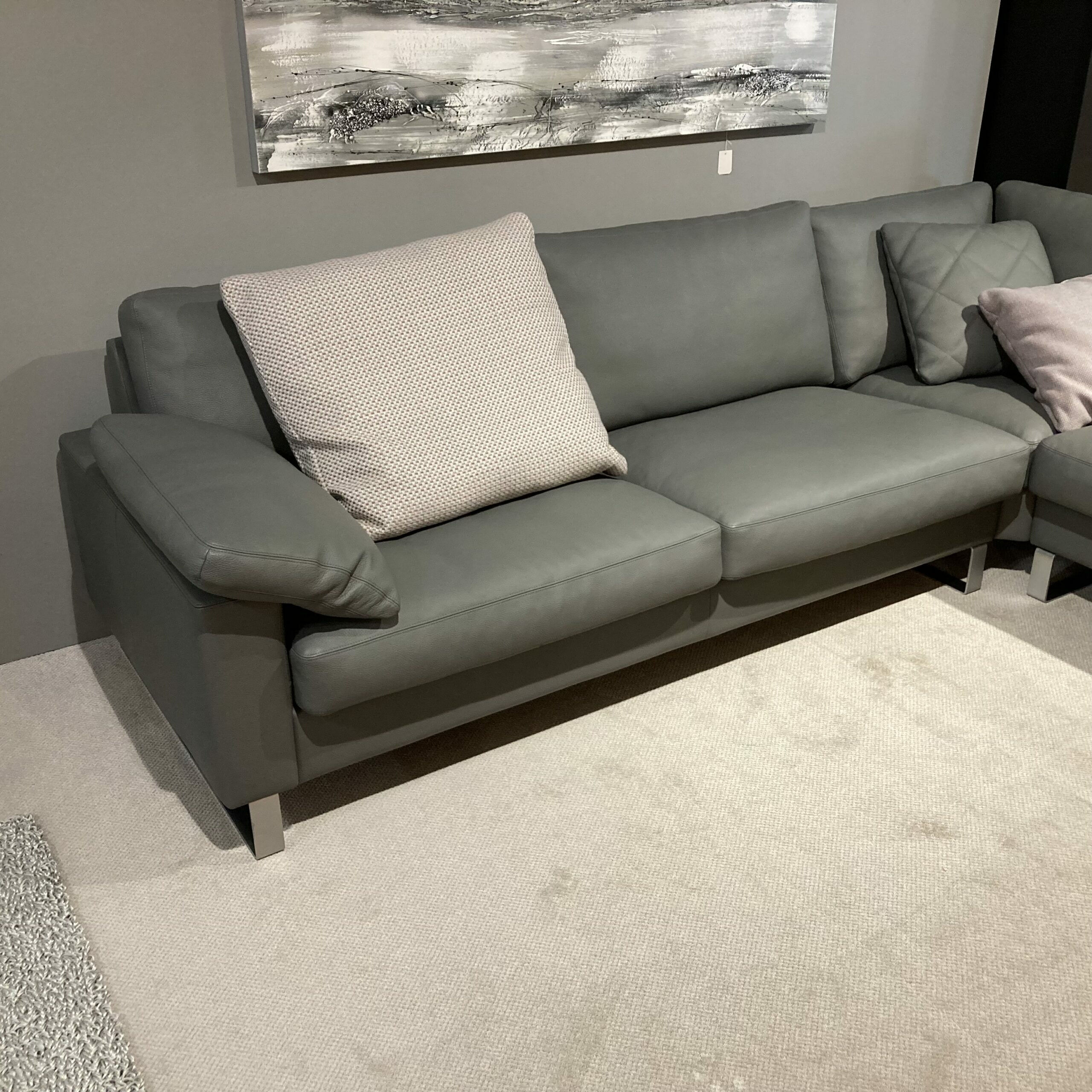Erpo - Ecksofa Classics 500 Leder 43 Grau 570 mit Kopfstütze - 4