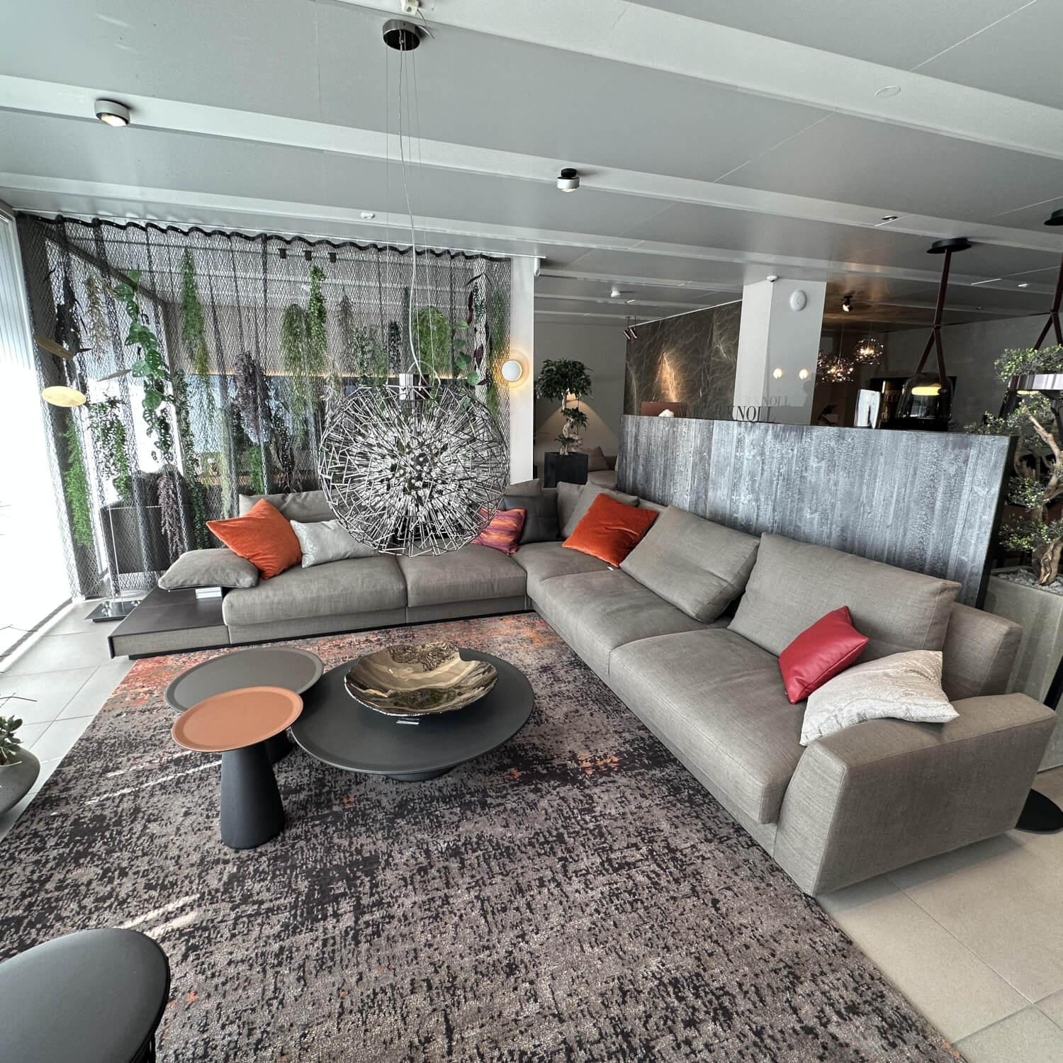 Walter Knoll - Ecksofa Grande Suite Stoff Bora Fango 26 Grau Sockel Buche Schwarz Lackiert Mit Ablageboard Und Kissen - 7