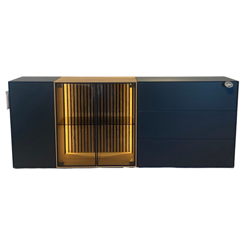 Hartmann - Sideboard Hilke Massives Birkenholz Anthrazit mit Applikationen aus Kerneiche Natur - 1