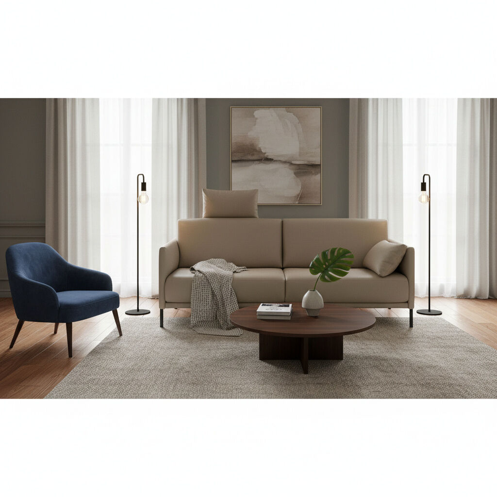 Rolf Benz - Sofa Cara Zweisitzer Leder 38.102 Beigegrau Gestell Stahl Schwarz - 2